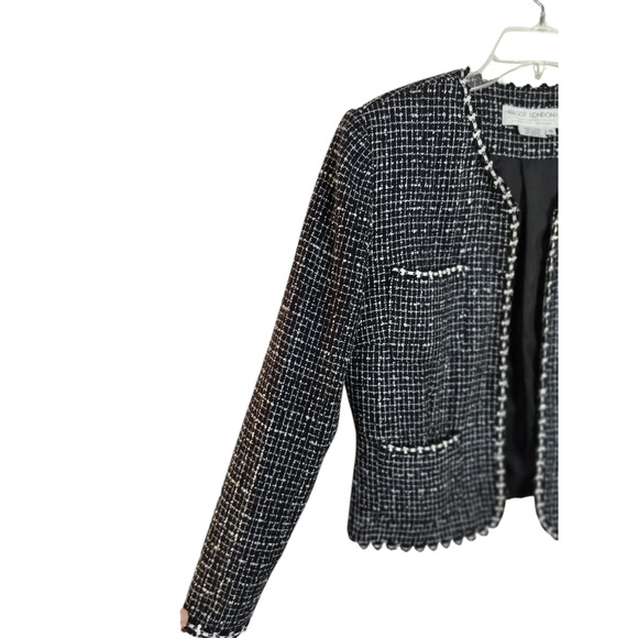 3249) Maggy London Tweed Cropped Open Front Acrylic Lined Blazer Size 10 - Picture 3 of 7
